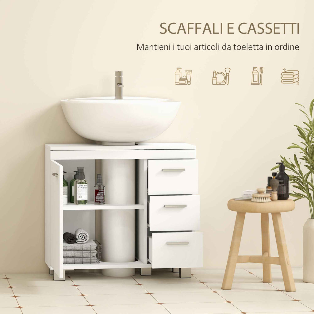 HOMCOM Bathroom Vanity Unit with Cabinet, Shelves and Drawers, White