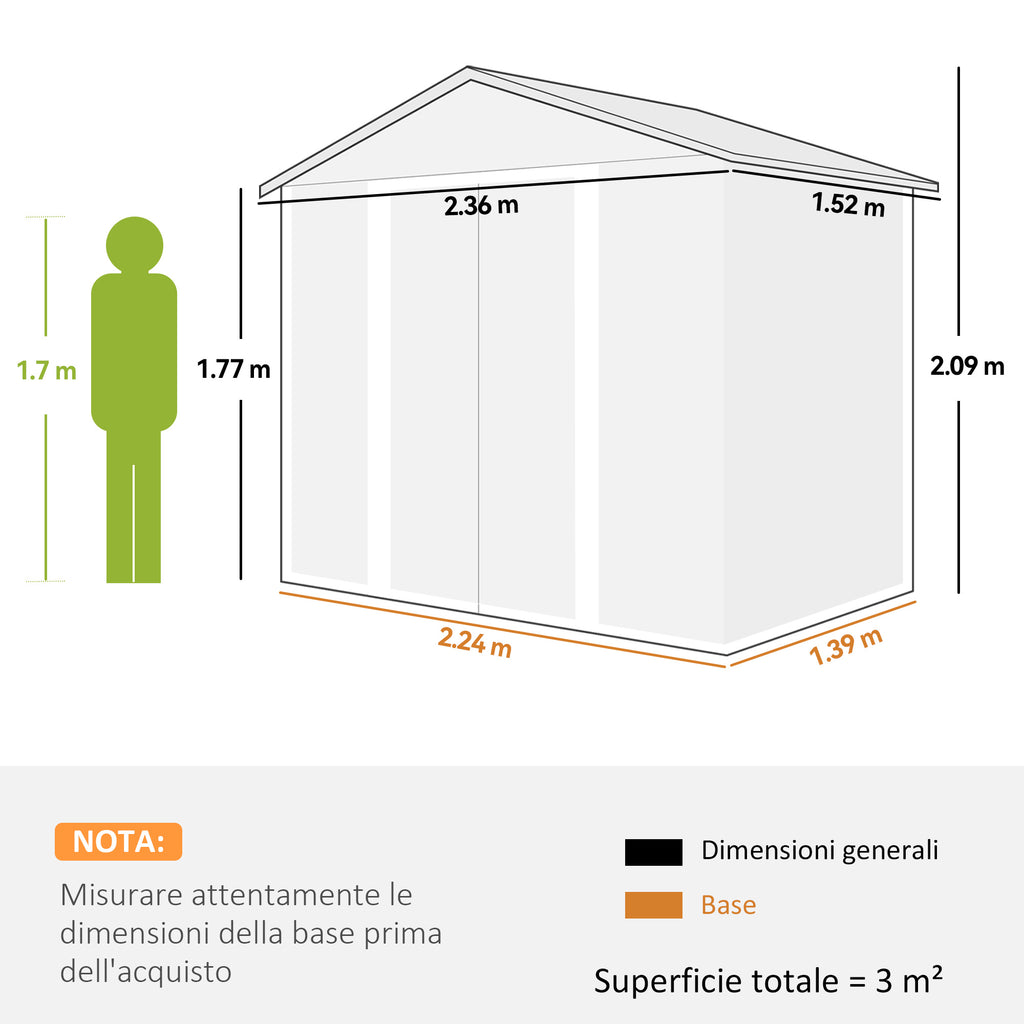 Garden Shed with Sliding Doors and Wood Effect Walls, 2.3 x 1.5 x 2 m, Brown