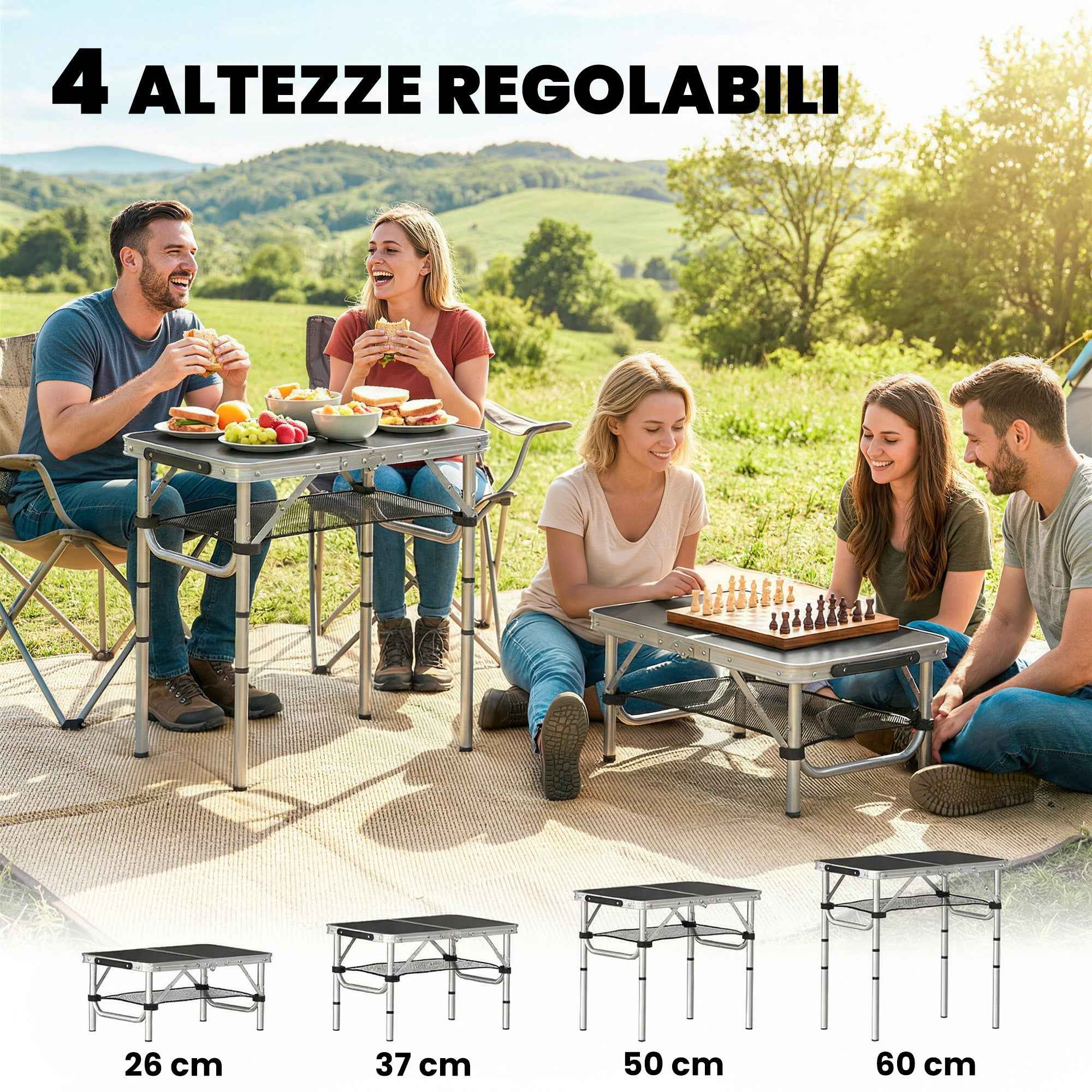 Outsunny 60cm Folding Camping Table, Picnic with Netting, Black