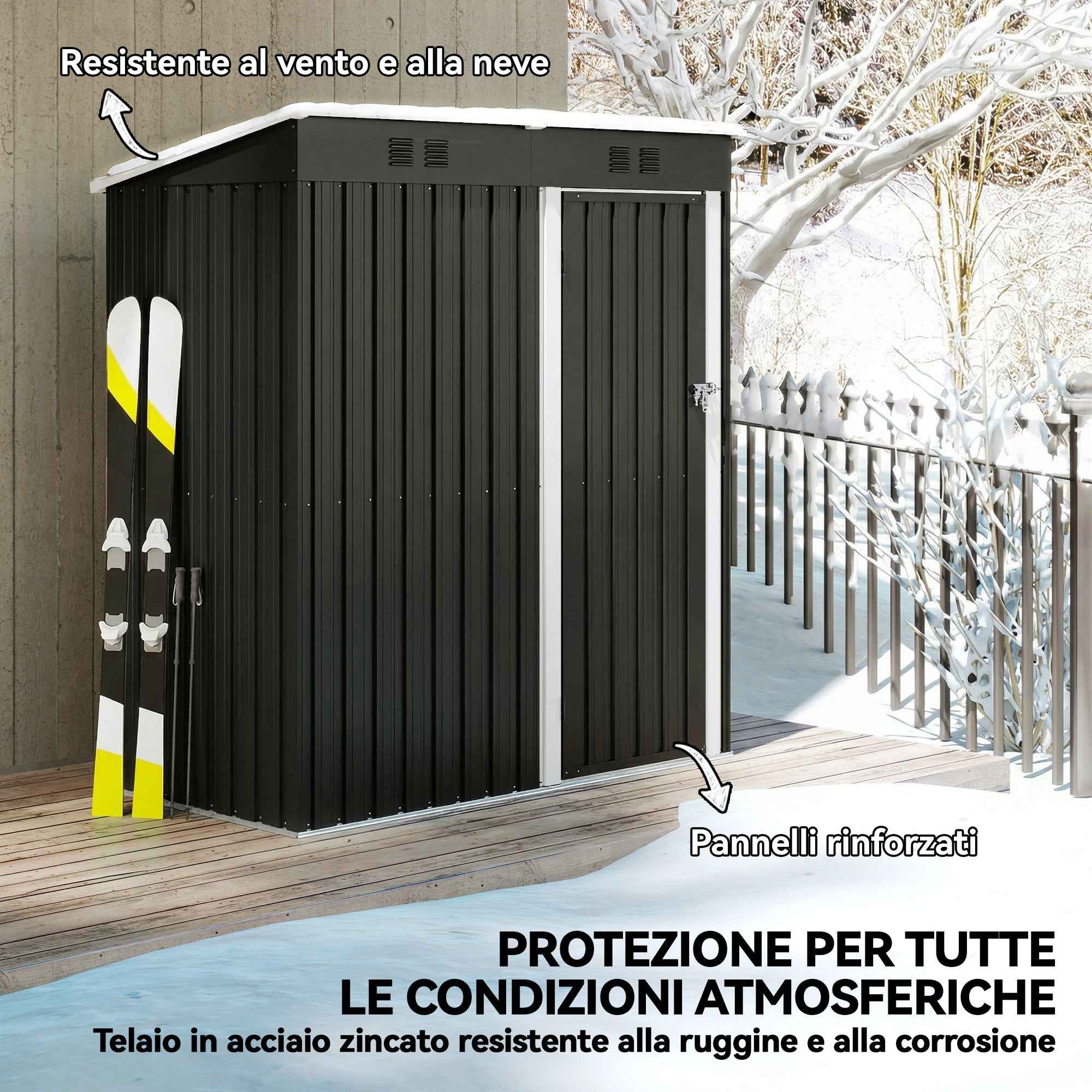 Outsunny Metal Garden Shed 163x90x179 cm, Lockable Door, Air Vents, Dark Grey
