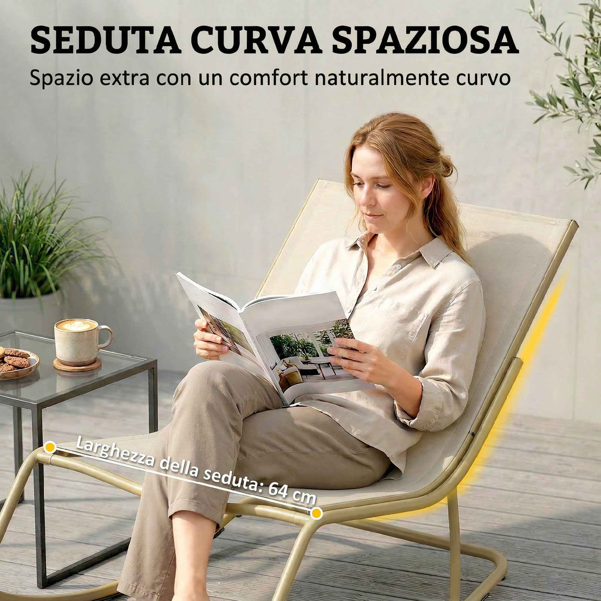 Outsunny Outdoor Rocking Chair, Seat 63 cm, Cushion Included, Khaki Color.