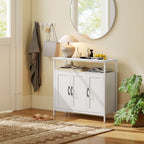 Kitchen Sideboard with Open Shelf and 2 Cabinets, Wood and Steel, 100x35x88 cm, White
