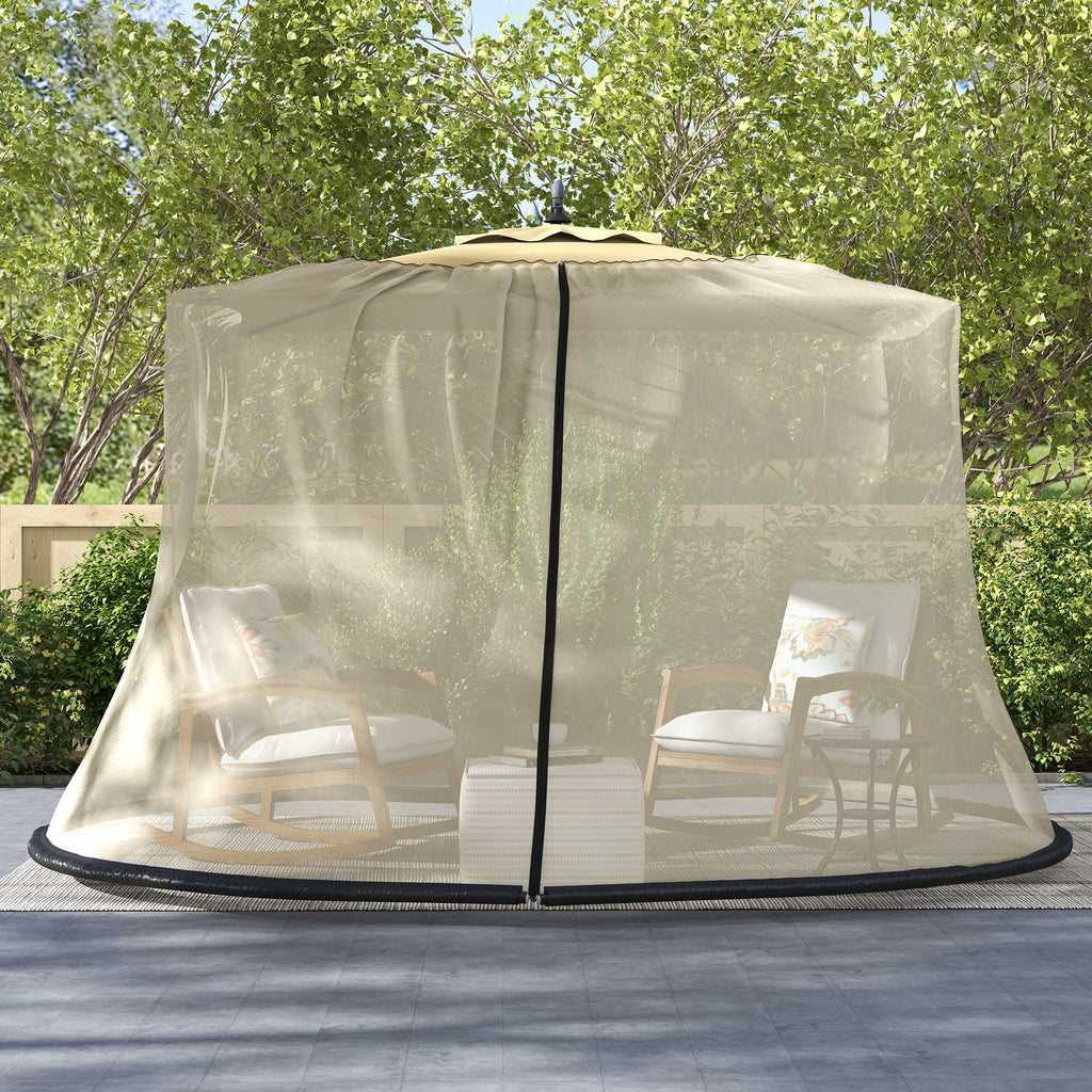 Mosquito Net for Umbrella 3x2.3 m Adjustable Dense Mesh with Zipper Opening, Beige