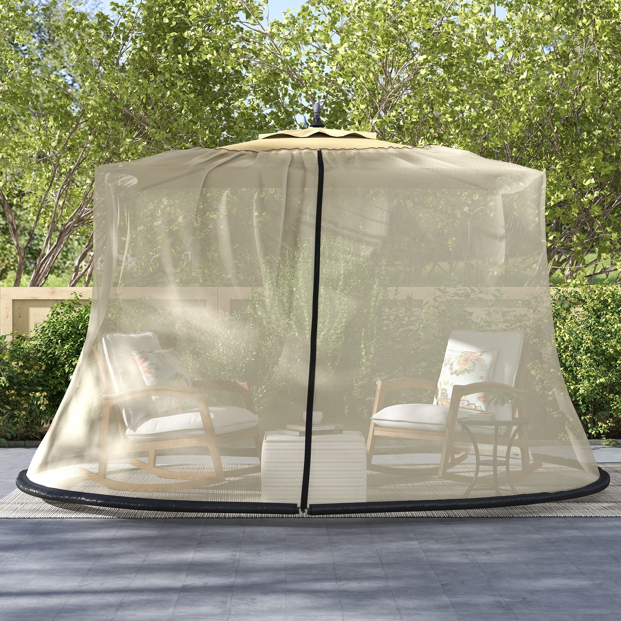 Mosquito Net for Umbrella 3x2.3 m Adjustable Dense Mesh with Zipper Opening, Beige