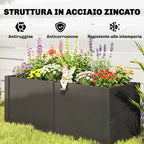 Outsunny Steel Raised Garden Bed with Divider, Reinforced Corners and Secure Edge, Open Bottom, Black