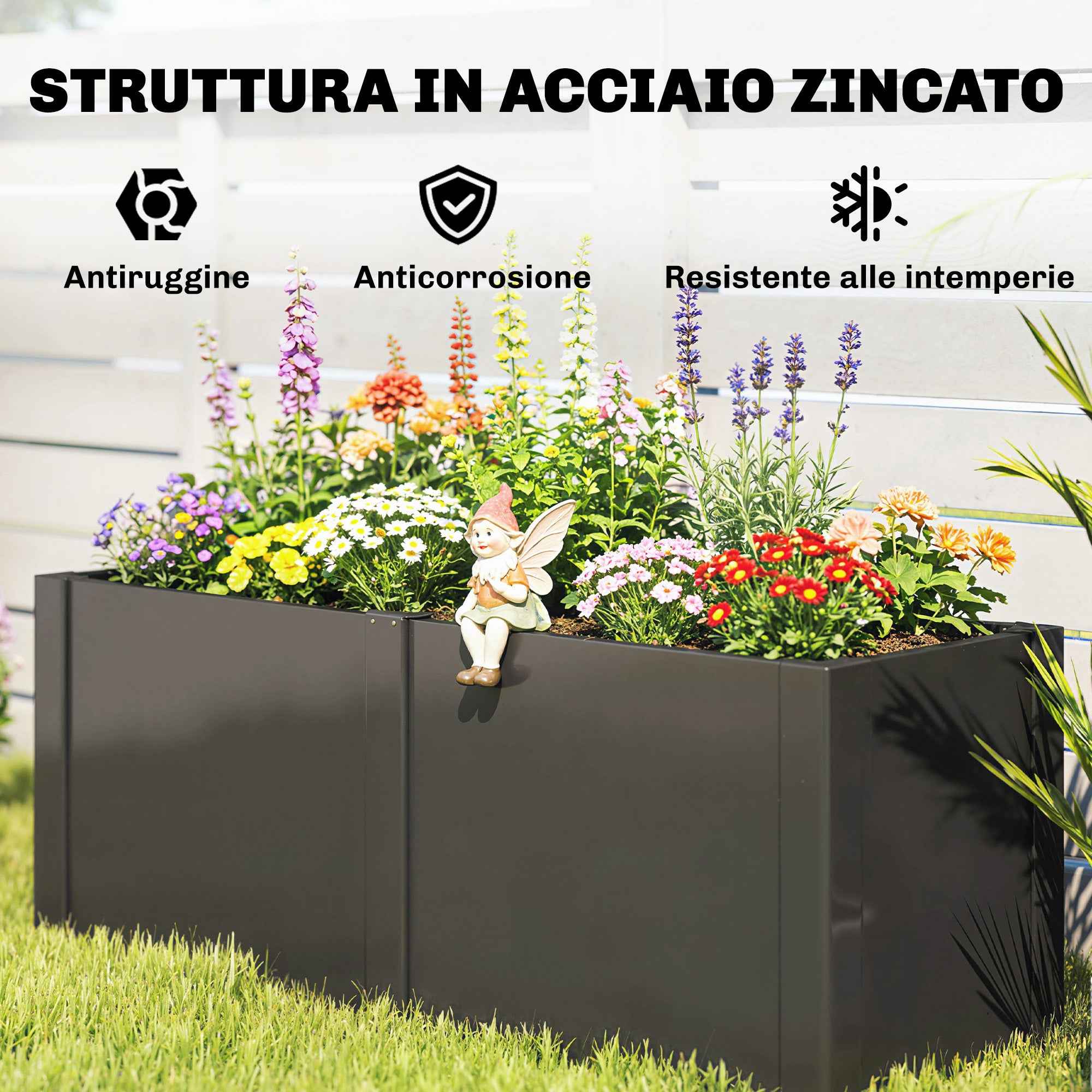 Outsunny Steel Raised Garden Bed with Divider, Reinforced Corners and Secure Edge, Open Bottom, Black