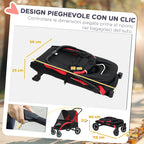 Large Dog Stroller Foldable with Mesh Windows, Cushion and Leashes, 124x67x100 cm, Black