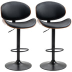 Set of 2 Bar Stools with Height-Adjustable Backrest, Wood and Faux Leather, 53x52x92-112 cm, Black