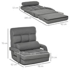 Single Sofa Bed with Cushion and 5-Level Reclining Backrest, 62x78x70 cm, Grey