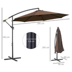 Outdoor Umbrella Ø3x2.5 m with Cross Base and Crank, in Steel and Polyester, Coffee Color