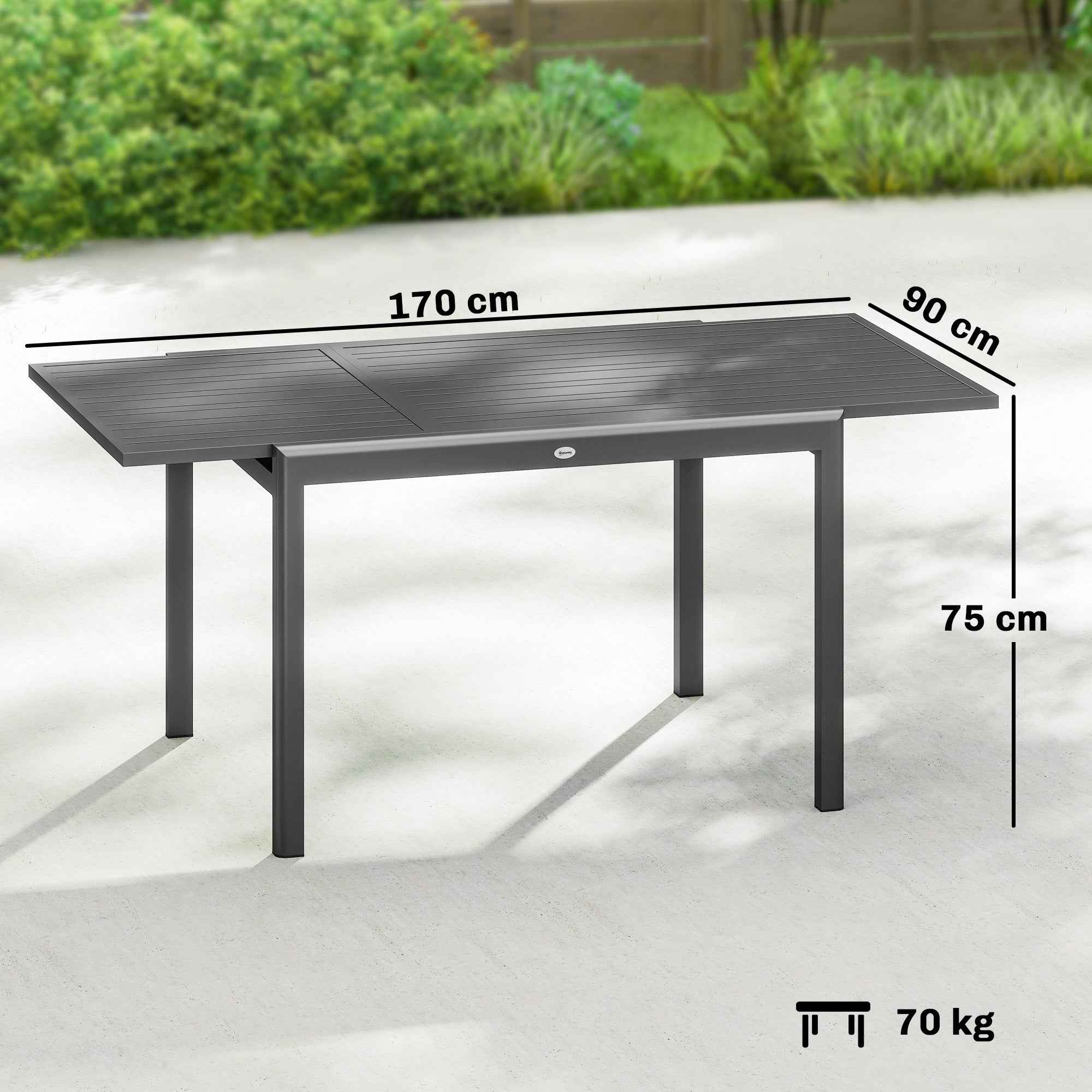 Outsunny Extendable Garden Table for 6-8 People with Slatted Top, Aluminum, 110-170x90x75 cm, Dark Gray