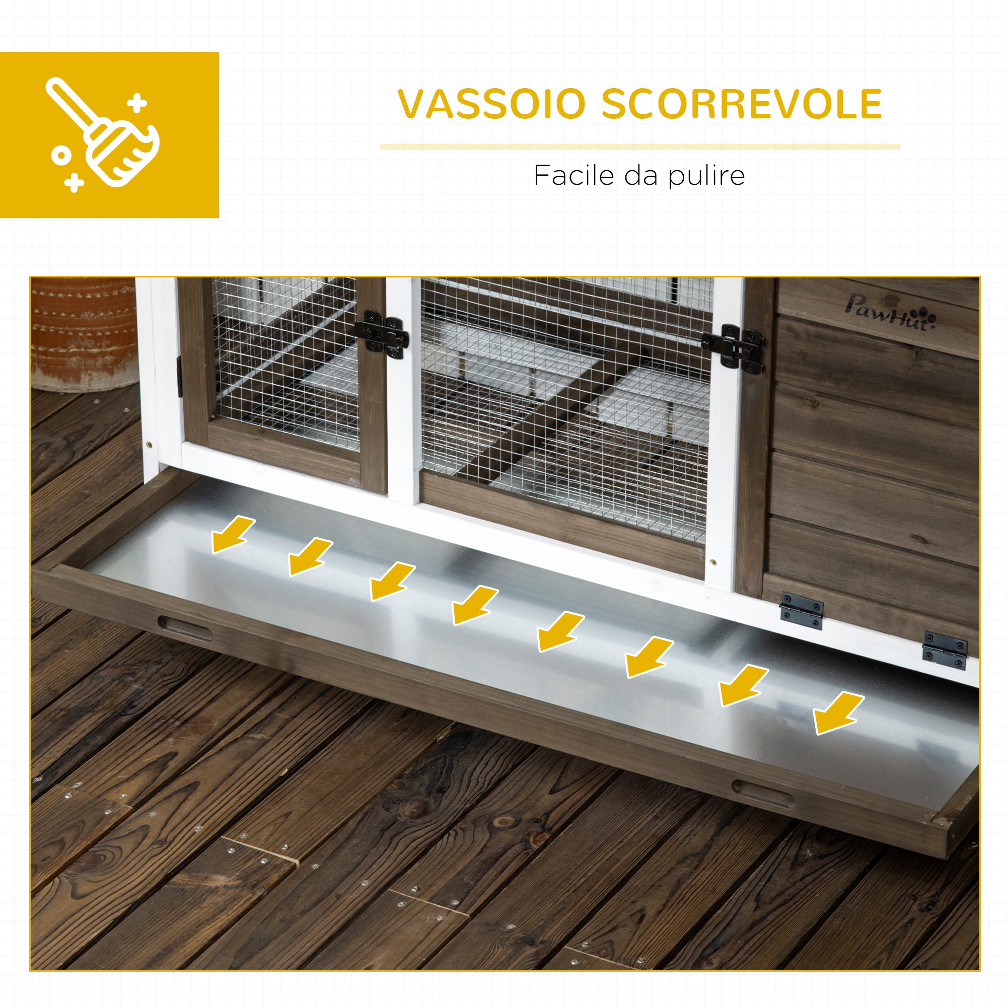 Indoor and Outdoor Wooden Hutch with Wheels, House, Opening Roof and Tray, Brown