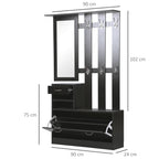 TWENTY | Hallway Furniture Coat Rack with Shoe Rack and Mirror, Chipboard, 90x10x102 cm, Black