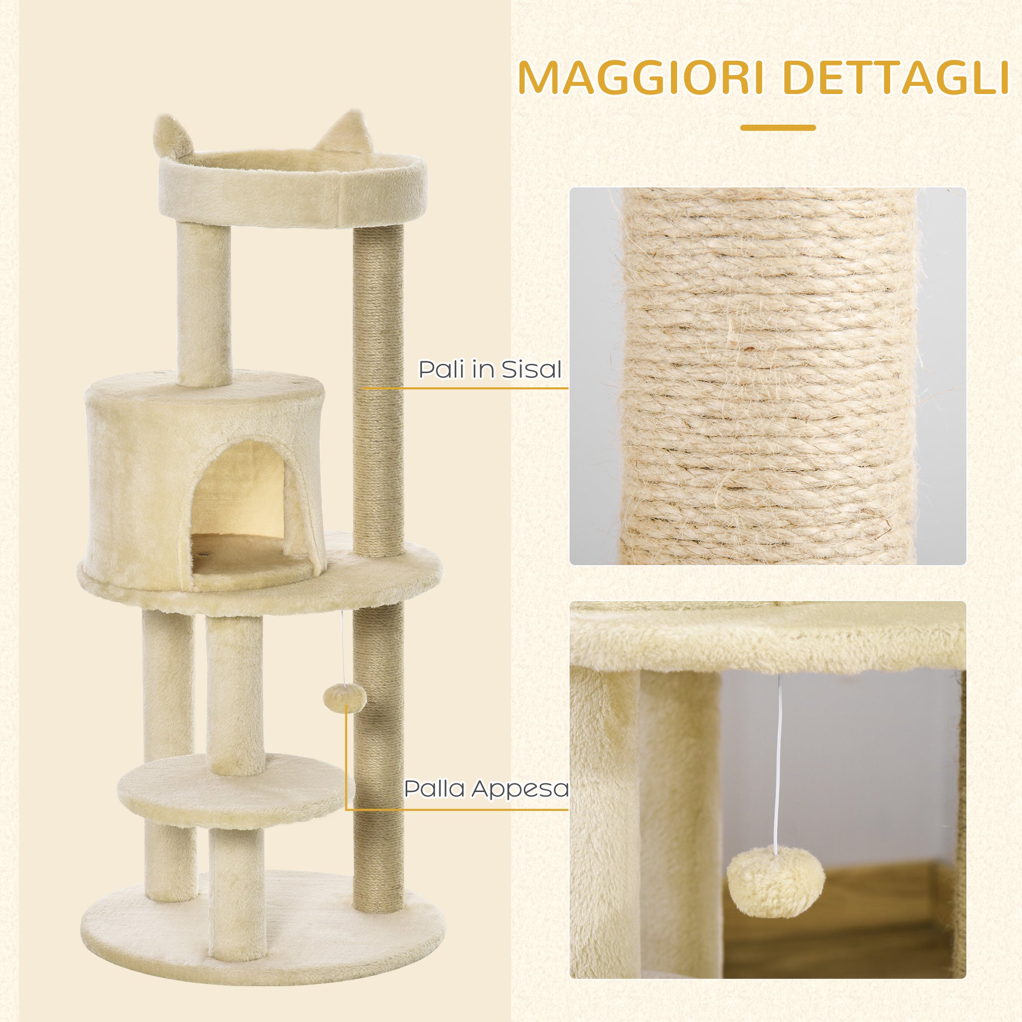 Cat Tree with Spacious Cat Bed and Platform, 104 cm, Cream White