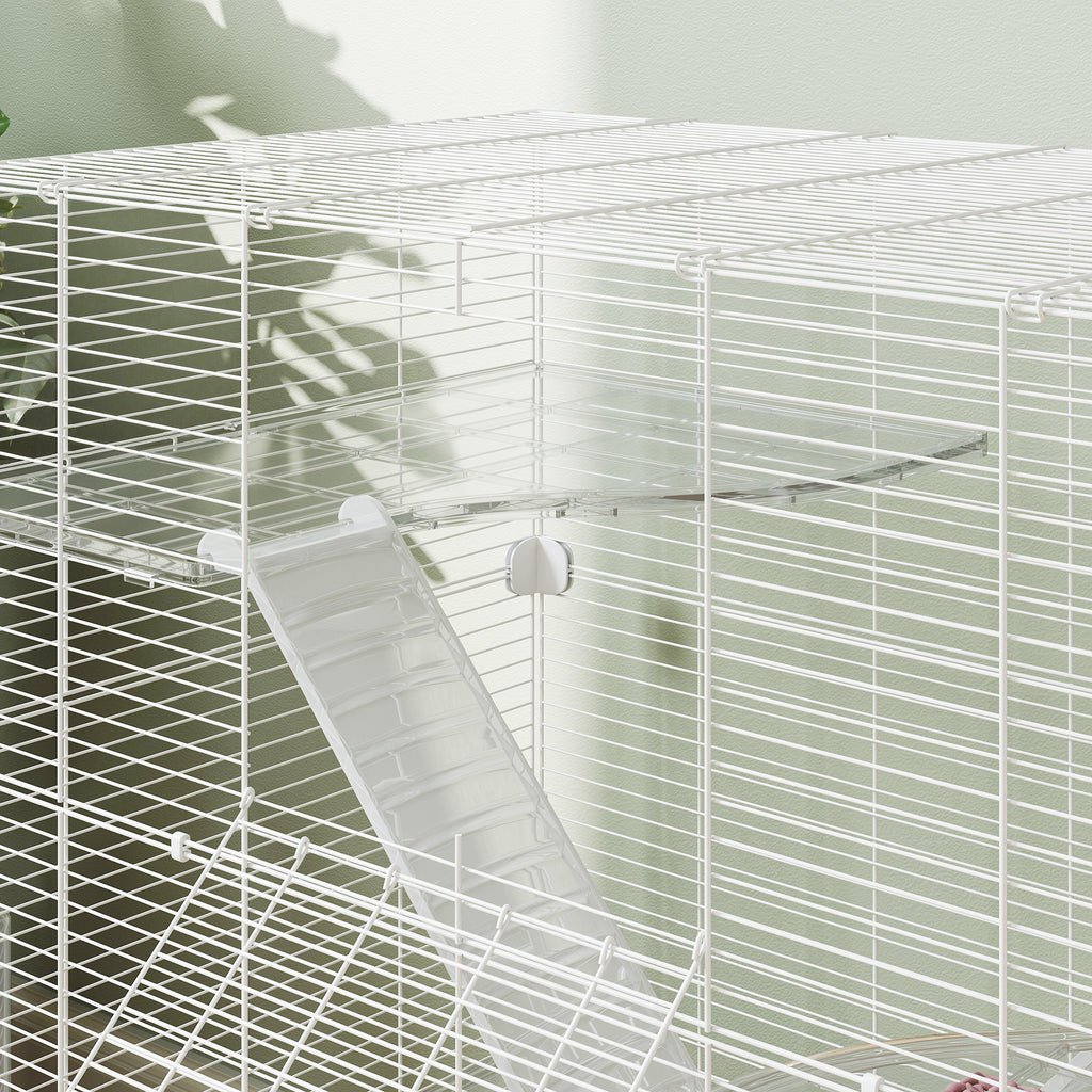 Multi-Level Rodent Cage with Accessories Included, Made of Steel, PET and PS, 73x47x80 cm, White