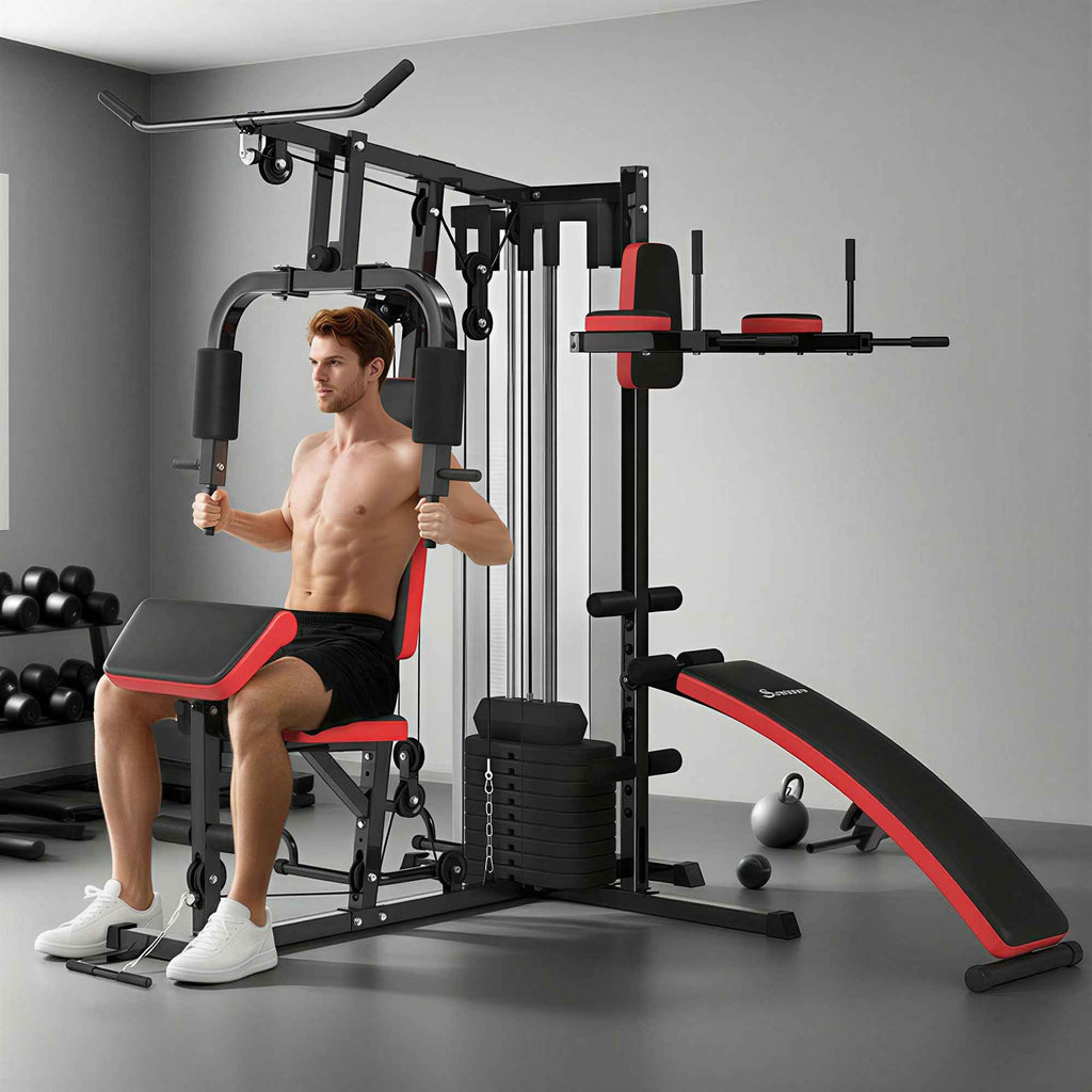 SPORTNOW Multifunctional Fitness Station for Body Training, Made of Steel and PU, 225x175x200 cm, Black