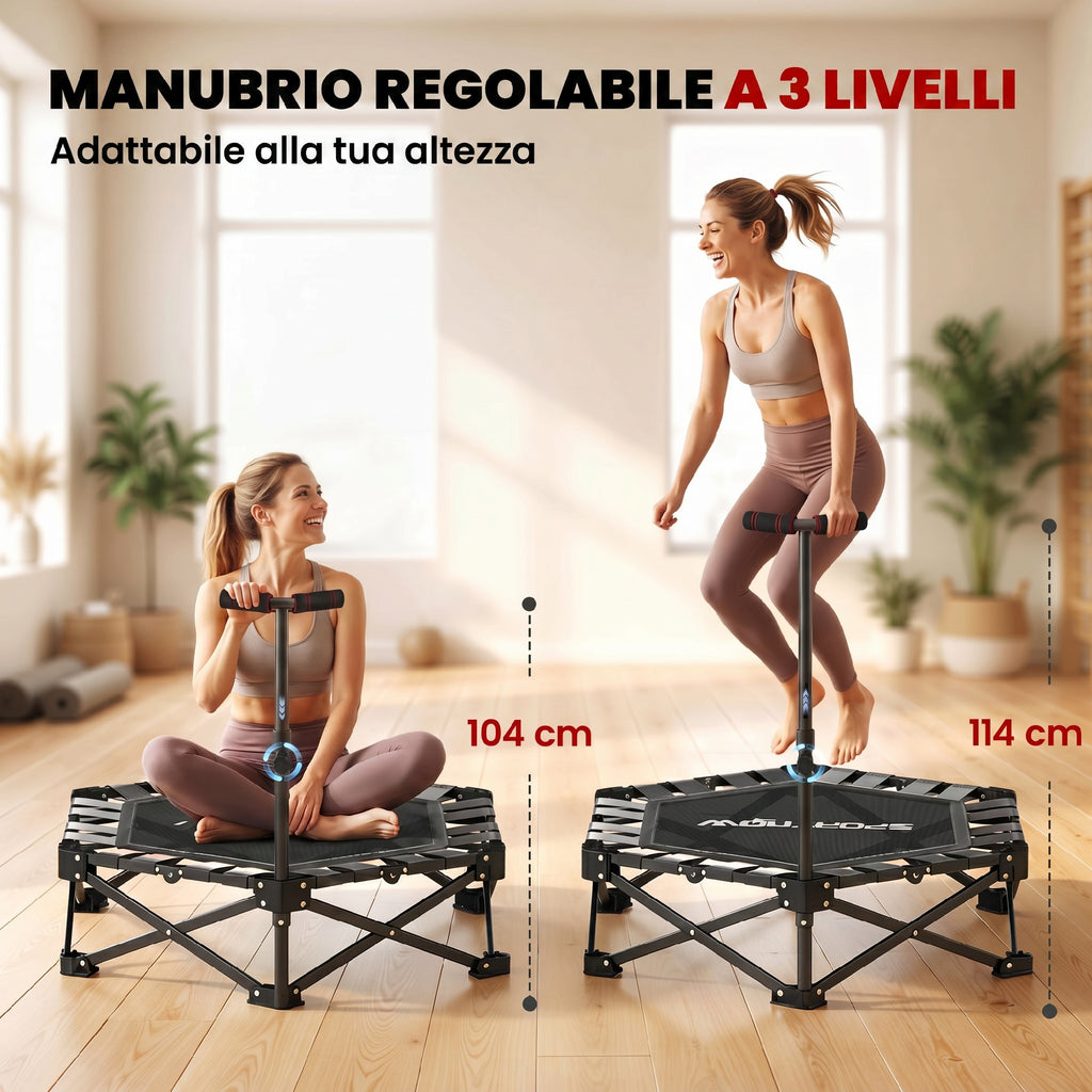 SPORTNOW 104cm Foldable Adult Trampoline with One-Step Opening and Closing System, Adjustable Handle and 24 Bungee Springs, Black