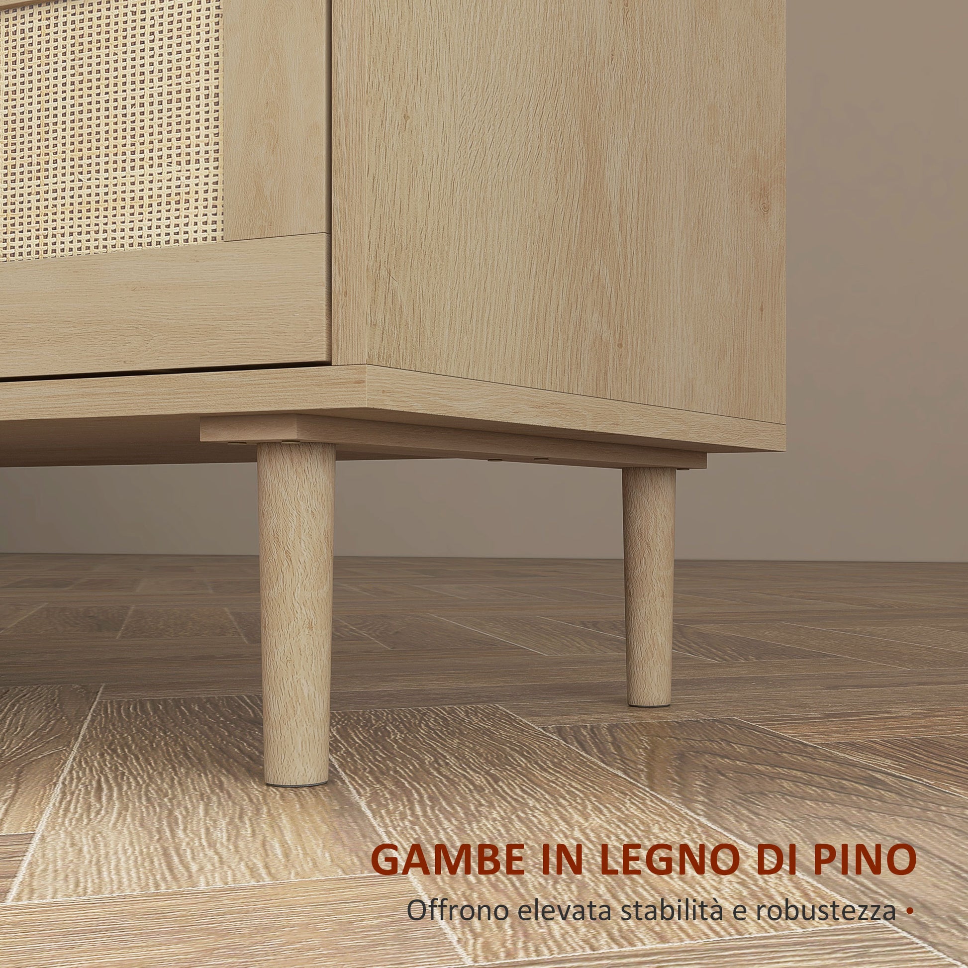 Boho 6 Drawer Chest of Drawers in Wood and Rattan Boho Style for Living Room and Bedroom, 110x40x75 cm - Borgè