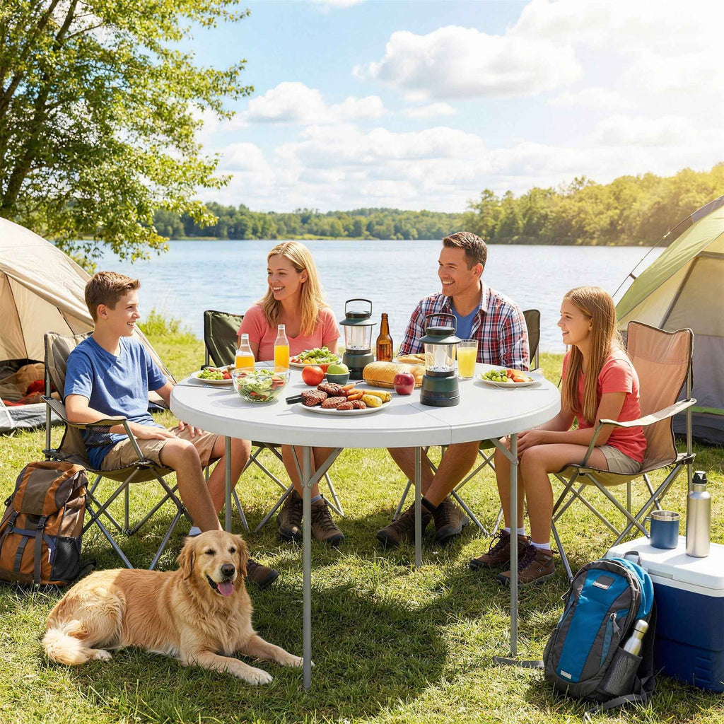 Outsunny Round Folding Camping Table in Metal and HDPE, 120x120x74 cm, White