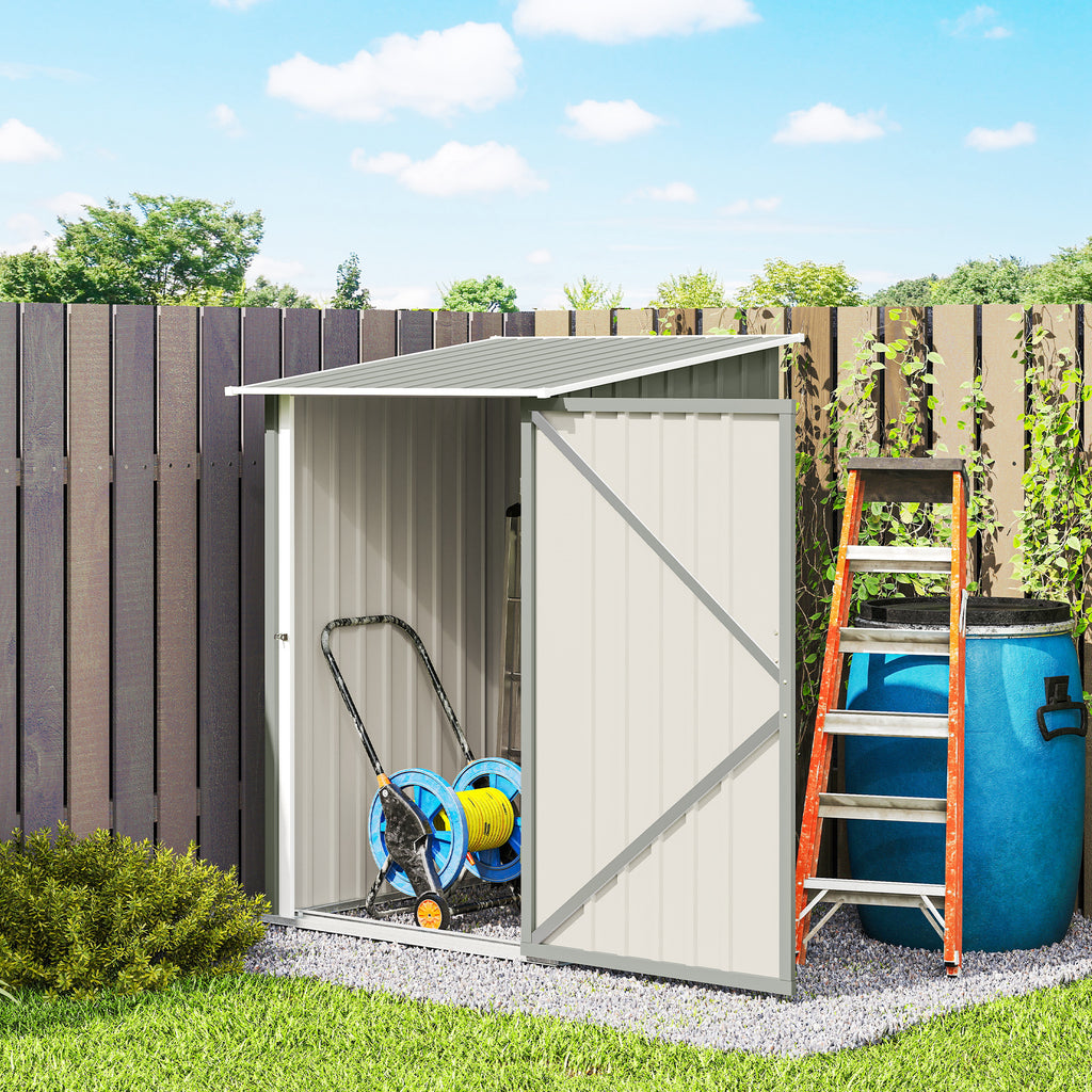 Outsunny Galvanized Steel Garden Shed with Door, 100x104x160 cm, Light Grey