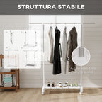 Extendable Clothes Airer with Wheels and Brake, Shoe Rack and Stainless Steel Frame, White
