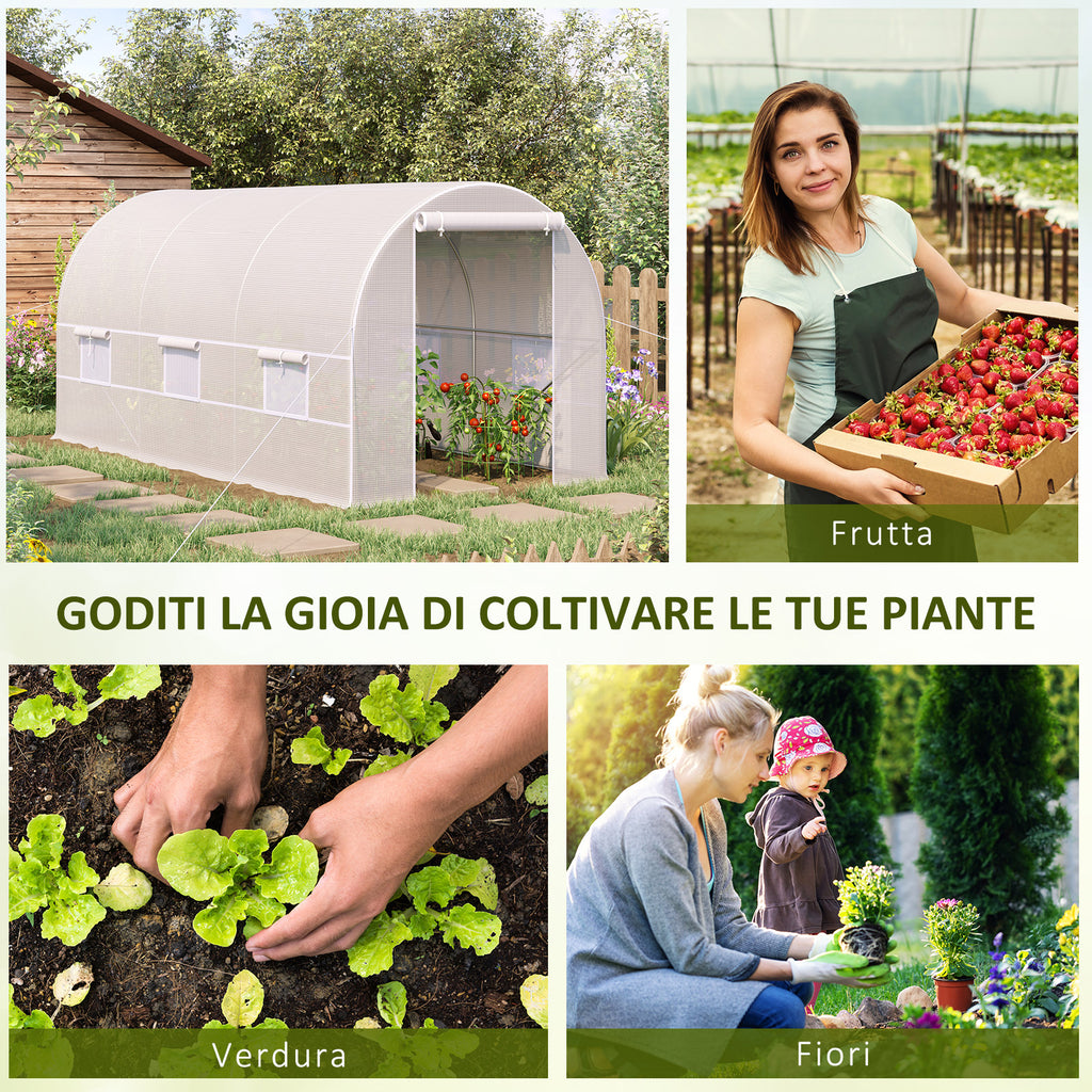Outsunny 4x2x2m Tunnel Greenhouse with Steel Frame and White Polyethylene Cover