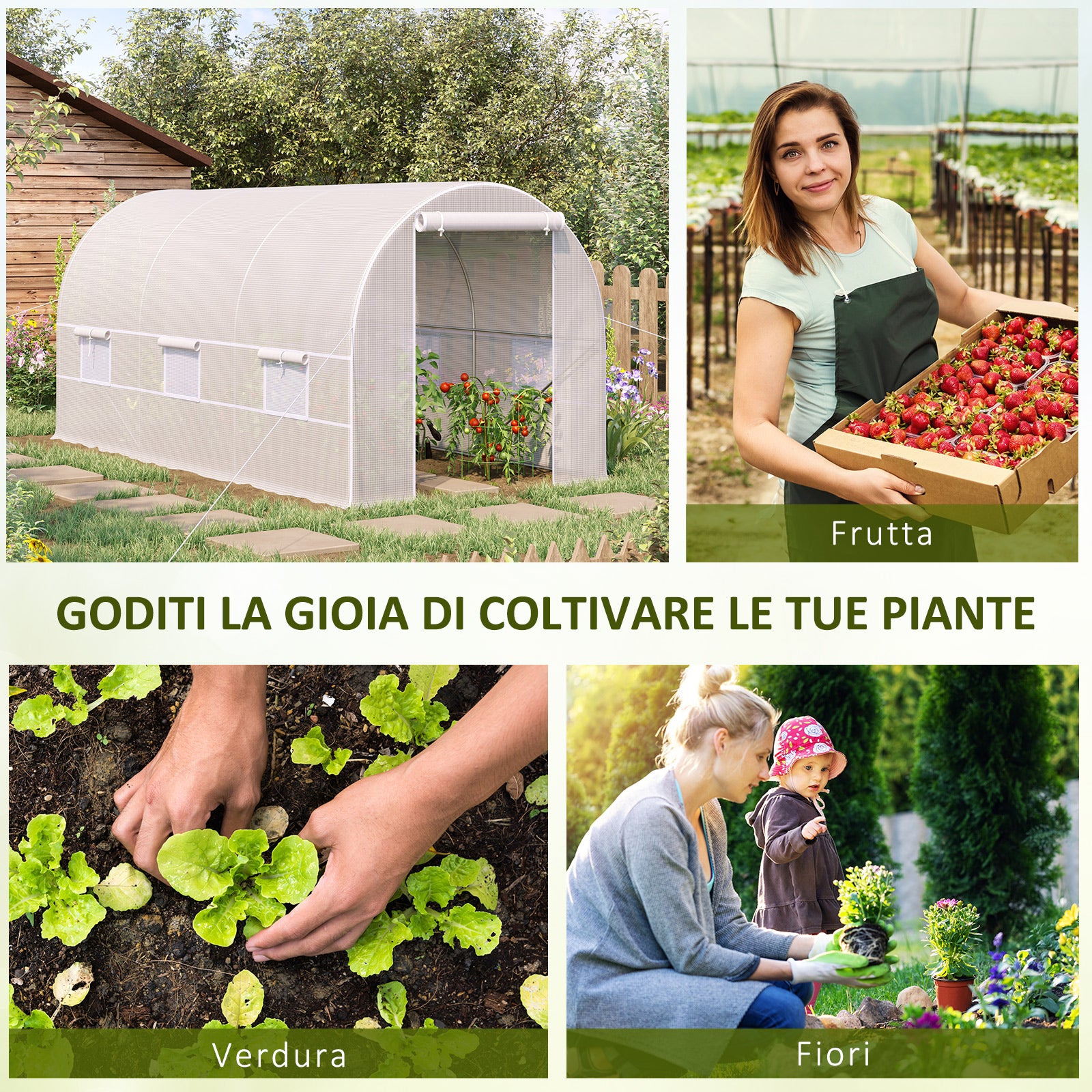 Outsunny 4x2x2m Tunnel Greenhouse with Steel Frame and White Polyethylene Cover