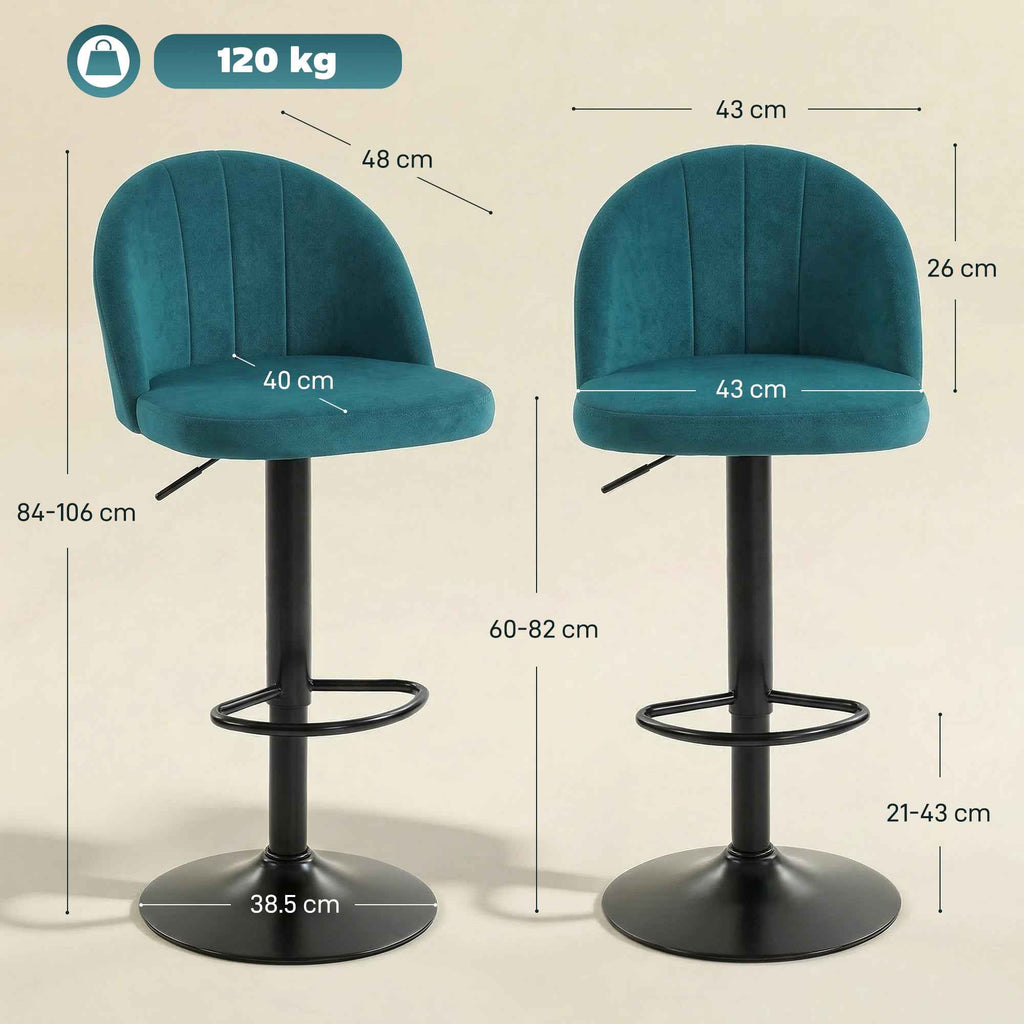 HOMCOM Set of 2 Bar Stools, Modern Swivel Barstools with Footrest, Blue