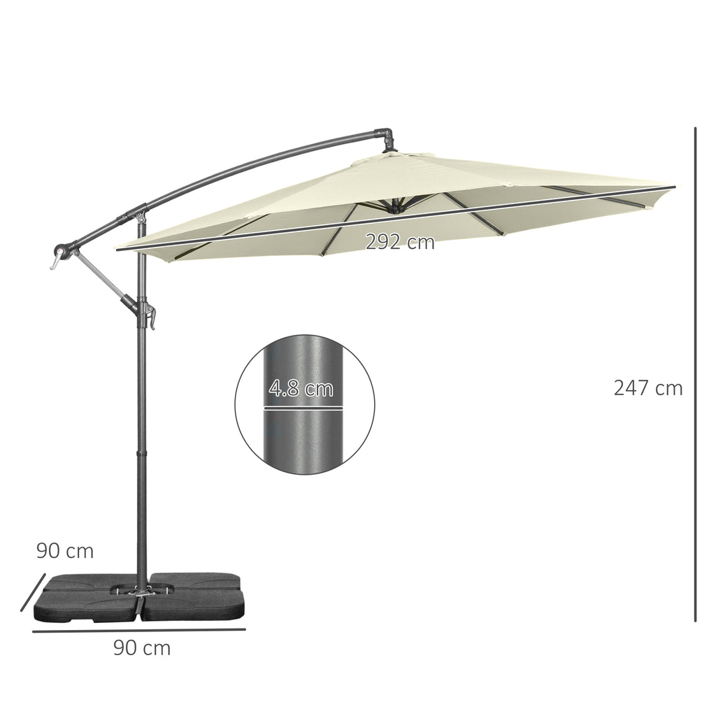 Decentralized Umbrella with 6 Ribs with Crank and Cross Base, in Metal and Polyester, Ø292x247 cm, Beige