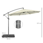 Decentralized Umbrella with 6 Ribs with Crank and Cross Base, in Metal and Polyester, Ø292x247 cm, Beige