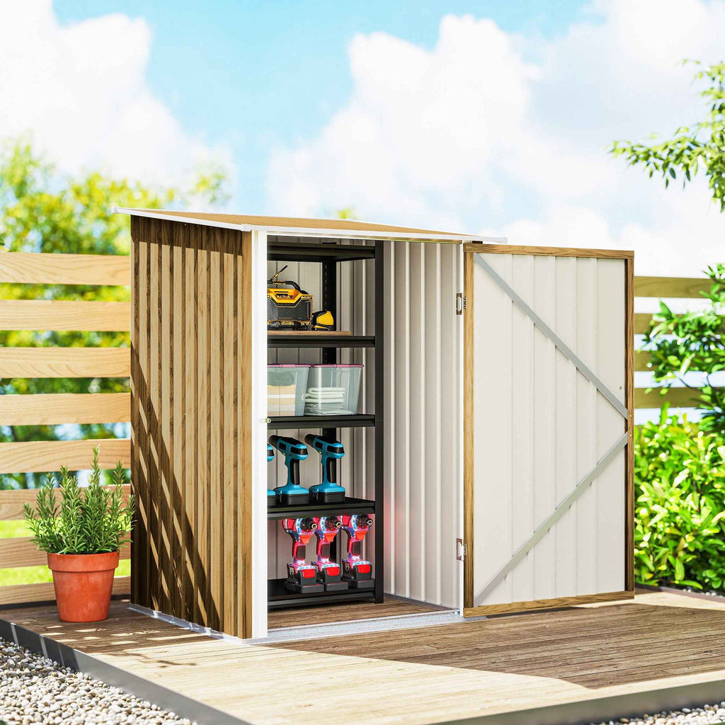 Outsunny Galvanized Steel Garden Shed with Hinged Door, 100x104x160 cm, Light Brown