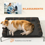 19.5cm Raised Dog Bed with U-Shaped Cushion, Polyester and Steel, 110x75x30cm, Black and Silver