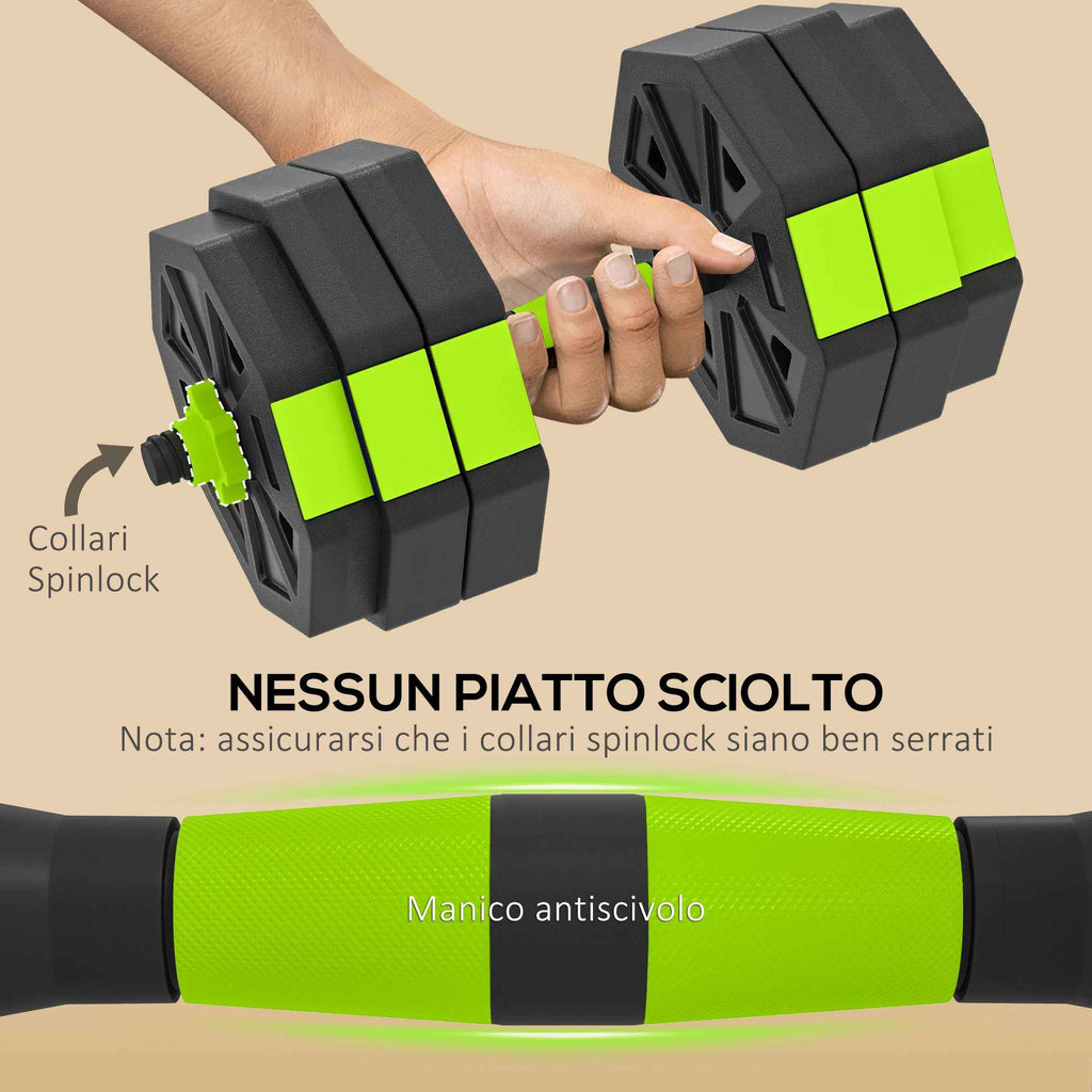 SPORTNOW 6-in-1 Multifunction Gym Weight Set, 25kg Total, Made of Plastic and Sand, 125x18x18 cm, Green