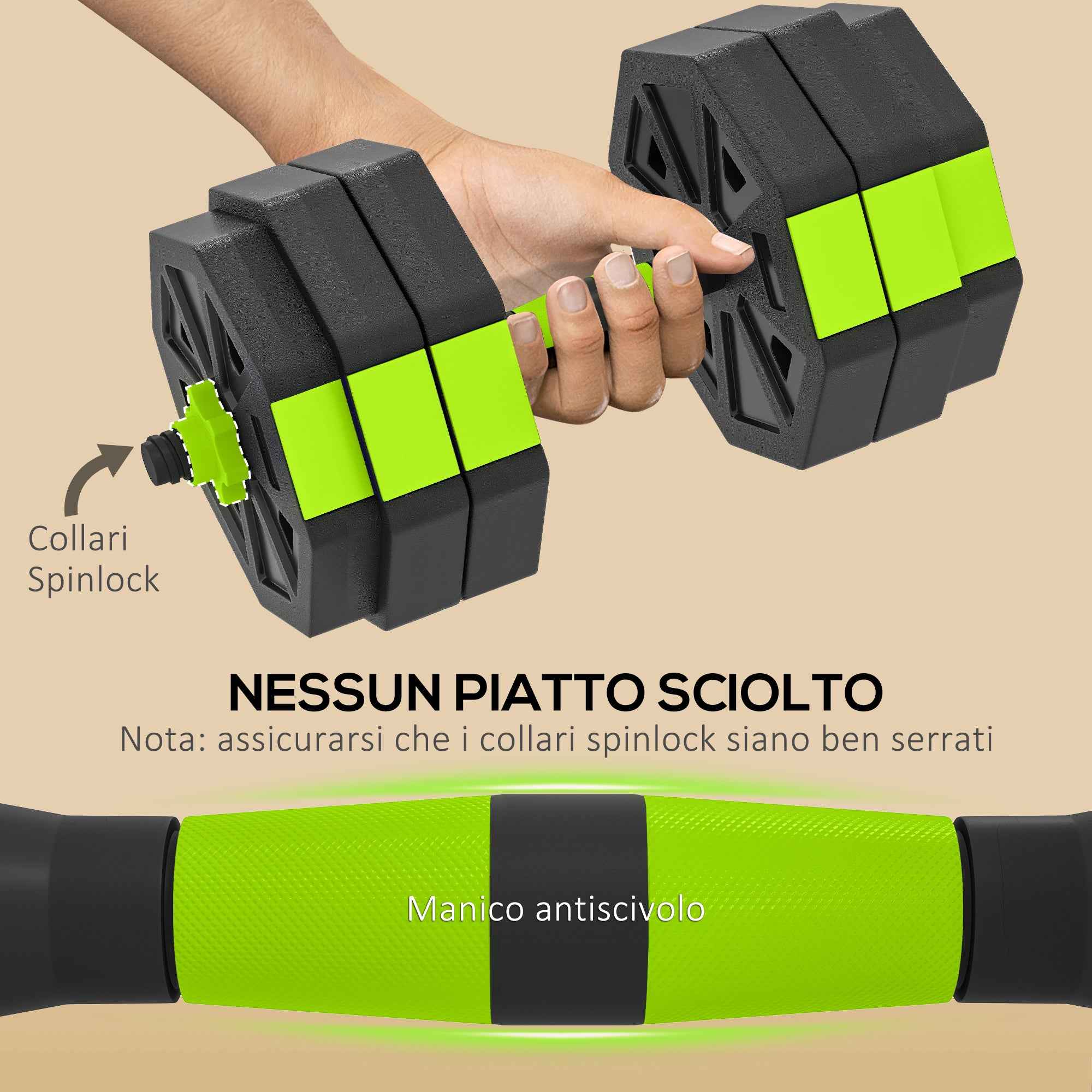 SPORTNOW 6-in-1 Multifunction Gym Weight Set, 25kg Total, Made of Plastic and Sand, 125x18x18 cm, Green