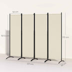 Outsunny 4-Panel Folding Indoor and Outdoor Room Divider, 221x50x172cm, Cream