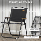Set of 2 Folding Outdoor Chairs with Armrests in Oxford Fabric and Steel, Black