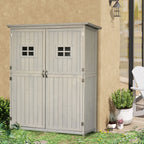 Wooden Garden Shed with Double Door, Shelves and Windows, 127.5x50x164cm