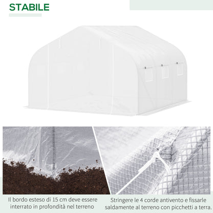 Outsunny garden greenhouse tunnel in pe with iron tubes, 4.5x3m, white - Borgè