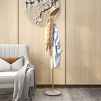 Freestanding Coat Rack with 8 Hooks, Marble and Steel Base, Ø32x164cm, Gold