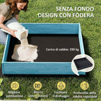 Sandpit for Children 3-6 Years with Dinosaur Canopy, Folding Seats, Lid and Liner Included, Children's Sandpit in Fir Wood, 134.5x127.5x130 cm, Blue