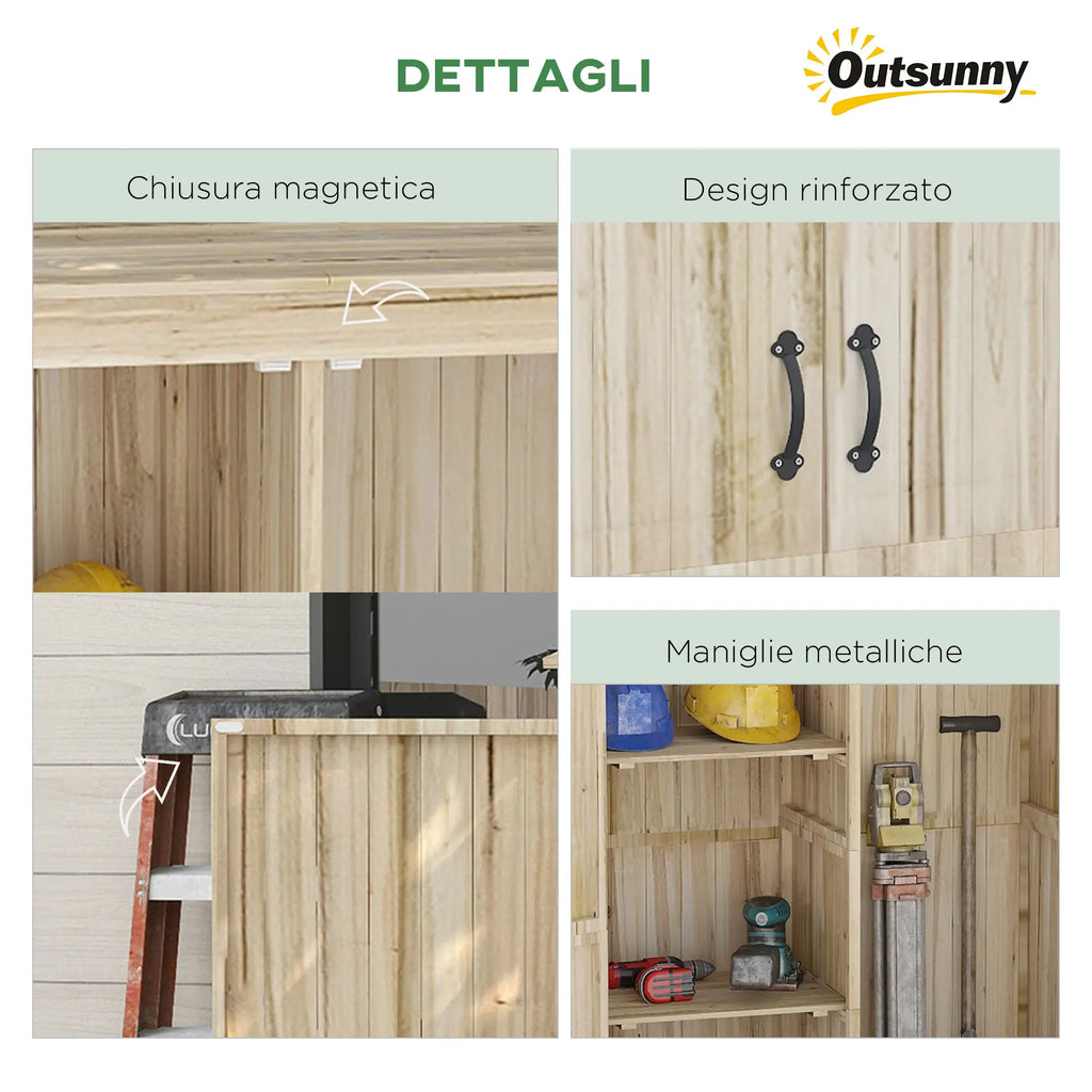 Garden Shed in Fir Wood with 2 Doors and Shelves, 120x57x183cm, Natural - Borge' Group Limited