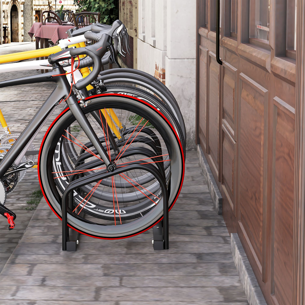HOMCOM Bicycle Parking Rack for 4 Steel Bicycles, 110x33x27 cm, Black - Borgè