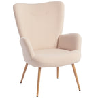 Modern Sherpa Fabric Upholstered Armchair with High Back and Armrests, Beige