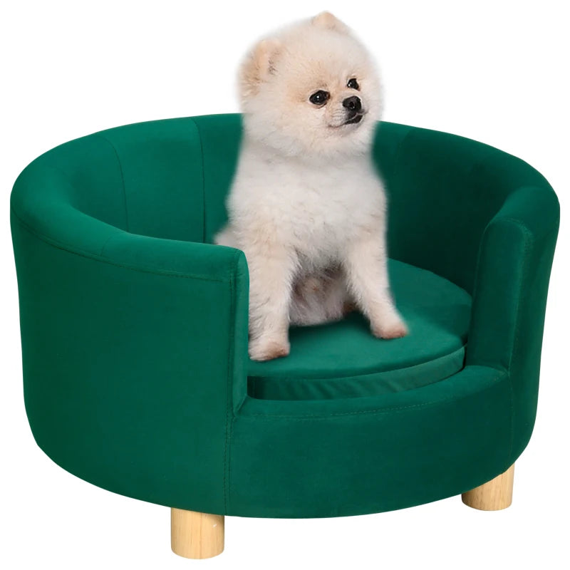 Padded Dog Sofa with Backrest and Removable Cushion, Indoor Cat Bed, 65x64x37 cm, Green - Borge' Group Limited