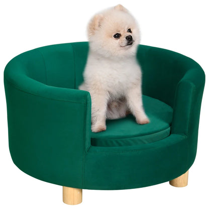 Padded Dog Sofa with Backrest and Removable Cushion, Indoor Cat Bed, 65x64x37 cm, Green - Borgè