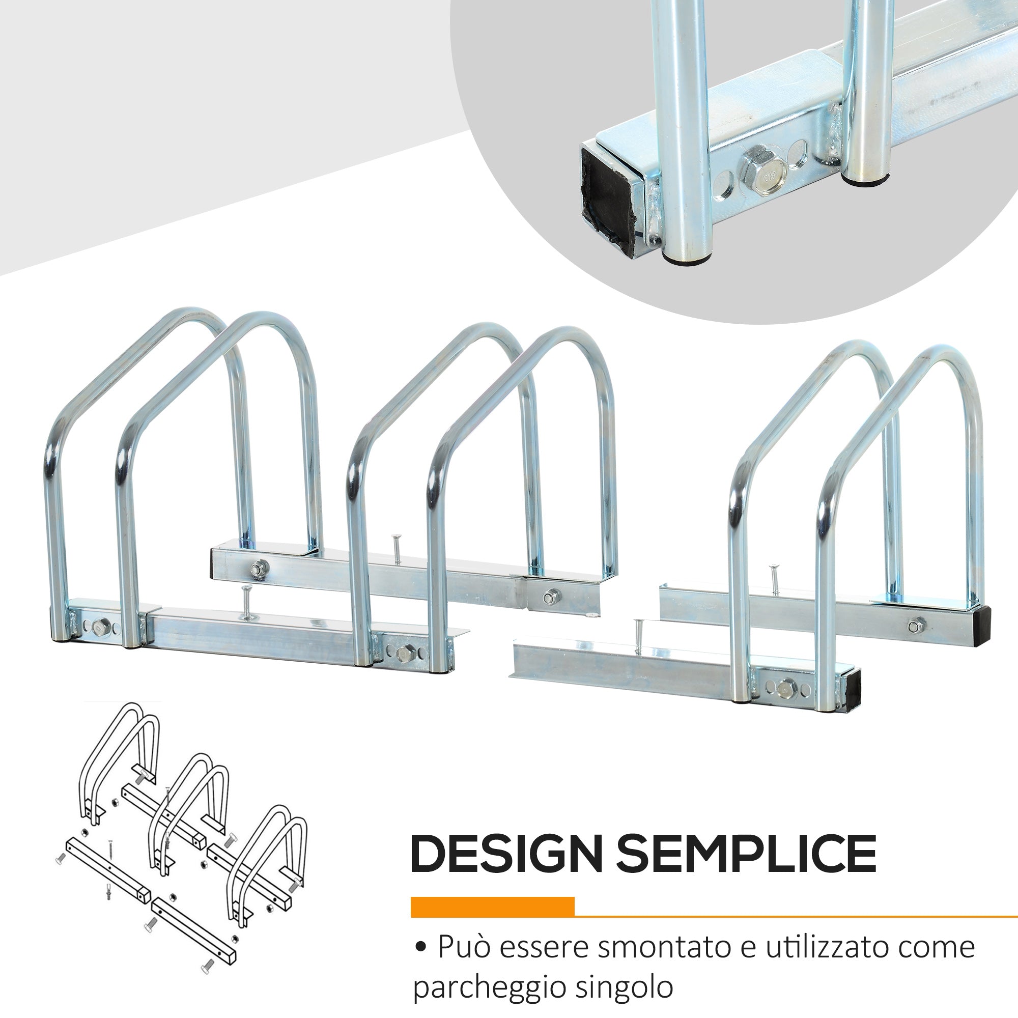 Steel Bike Rack Parking Stand for 3 Bikes, 76x33x27 cm, Silver