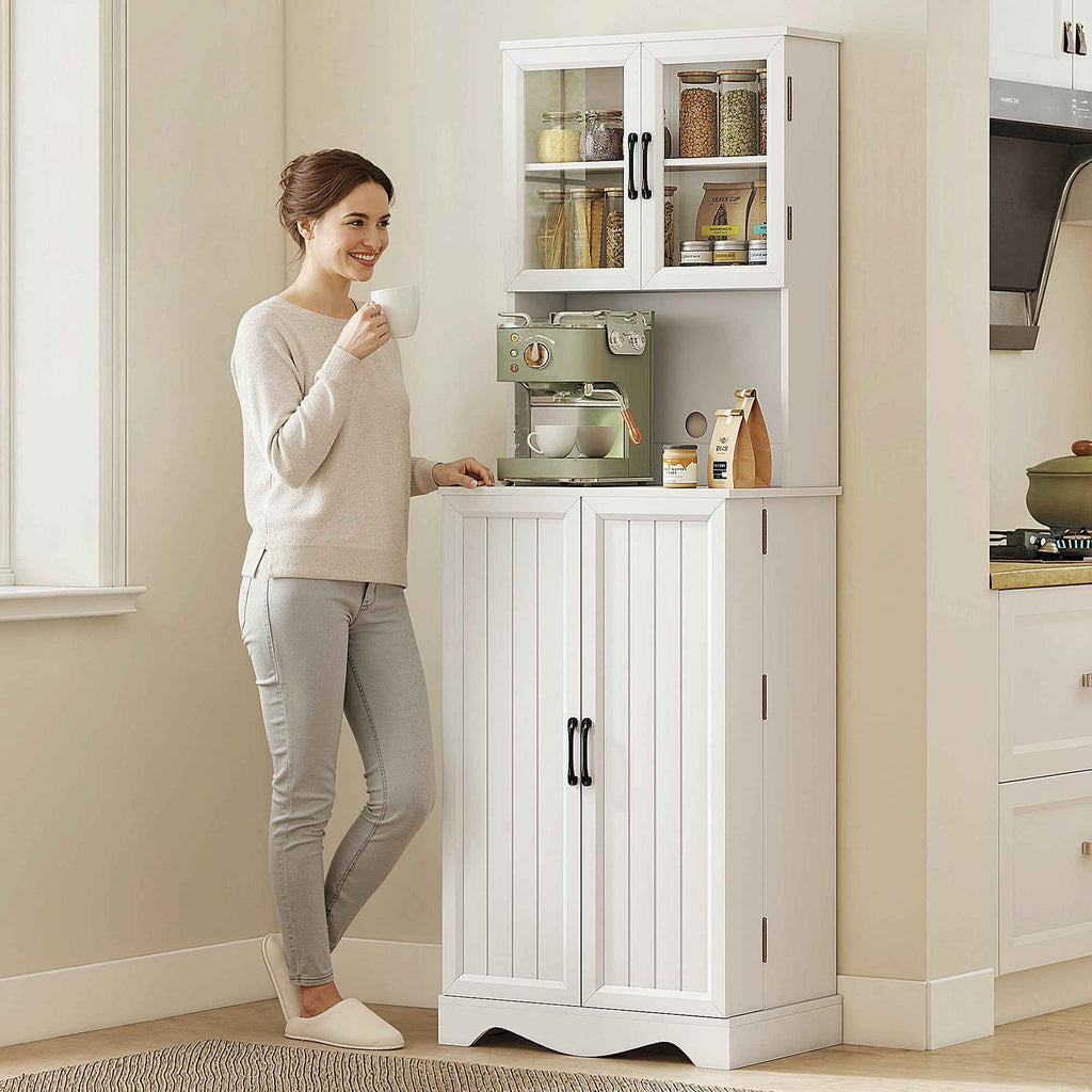HOMCOM Kitchen Cabinet with 2 Cabinets and 8 Shelves, Wood and Acrylic, 60x39.5x179.6 cm, White