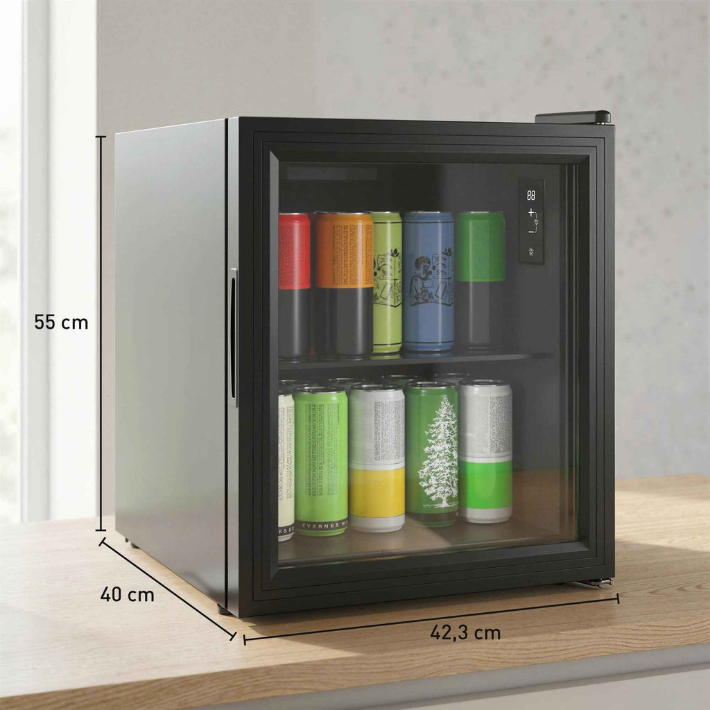 HOMCOM 46L Mini Office Fridge, 59 Cans, Adjustable Temperature 0-20℃ with Double Tempered Glass Door, Black