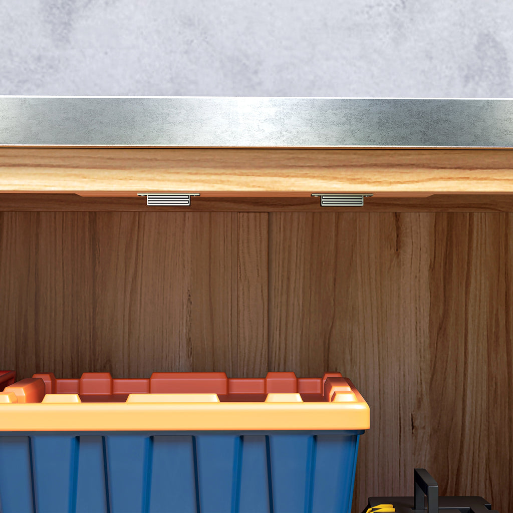 Outdoor Cabinet with Internal Shelf and Work Bench, in Wood and Galvanized Steel, 79x43x92 cm, Wood color