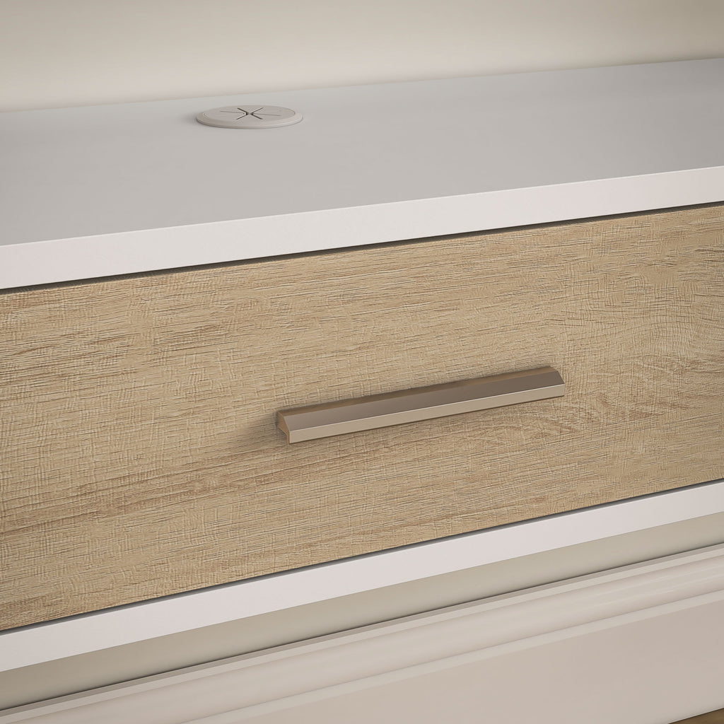 Wall Mounted Wooden TV Cabinet with 2 Open Shelves and Cabinet, 120x26x16 cm, White and Oak